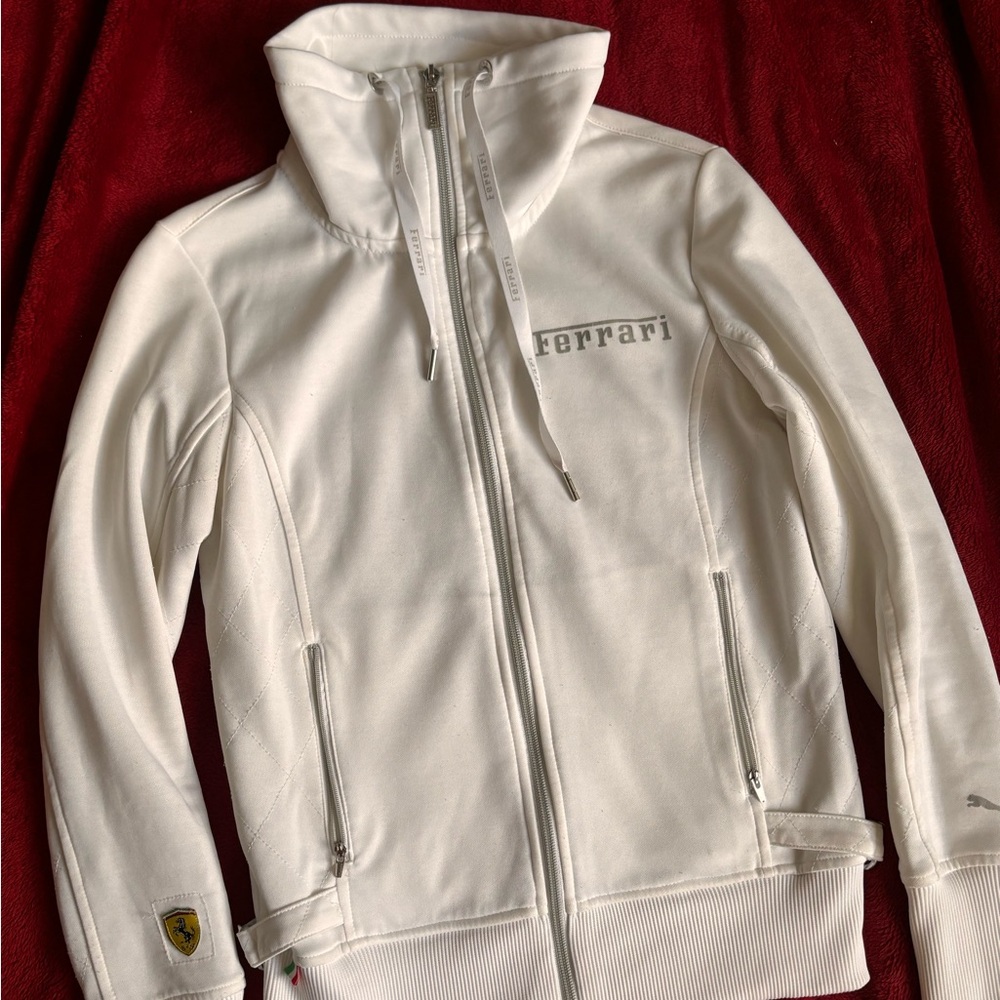 Ferarri white turtle neck zip up puma active wear women’s jacket